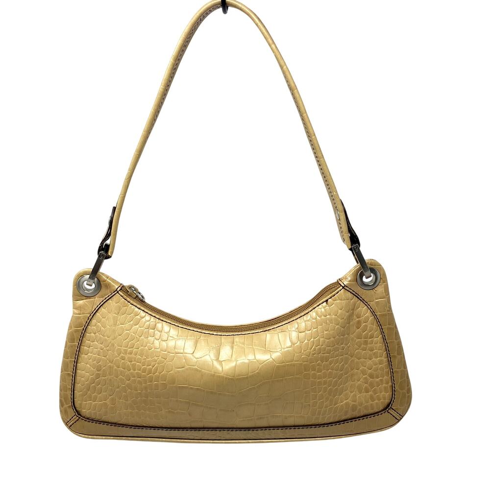 Kenneth Cole New York Croc Embossed Genuine Leather Baguette Y2K Shoulder Bag